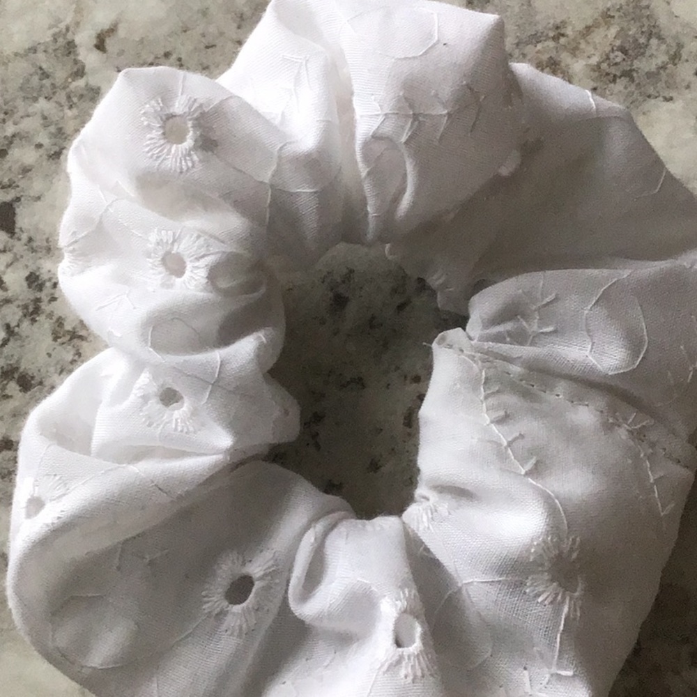 White eyelet vintage Fabric hair scrunchie vsco